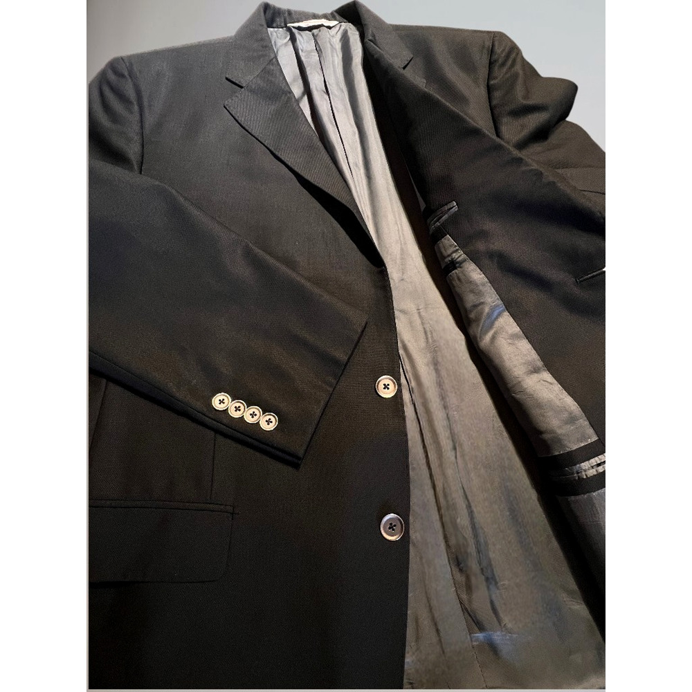 Samuelsohn Custom 44R Solid Black Quality Designer Blazer Silver Tone Buttons - Picture 8 of 16